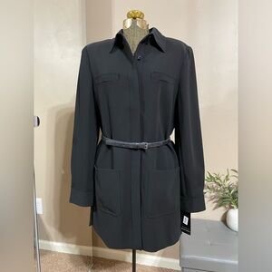 Dana Buchman Black Shirt Jacket Dress Long Line Button Office Minimalist Size 10